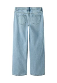 Jeans wide-leg in denim azzurro chiaro con vita media, dotati di due tasche posteriori e di una silhouette casual e rilassata.