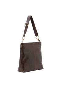 Bruine leren schoudertas met een soepele textuur, rechthoekige vorm, goudkleurige hardware en een verstelbare schouderriem voor veelzijdigheid.