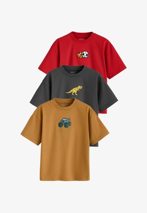 Next, SHORT SLEEVE GRAPHIC T-SHIRTS 3 PACK STANDARD - Trükipildiga T-särk - red charcoal tan