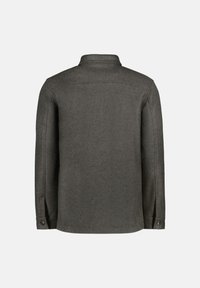 Grijs wollen shirtjack met lange mouwen, knopenmanchetten en een rechte zoom. Heeft een klassieke kraag en subtiele naaddetails op de rug.