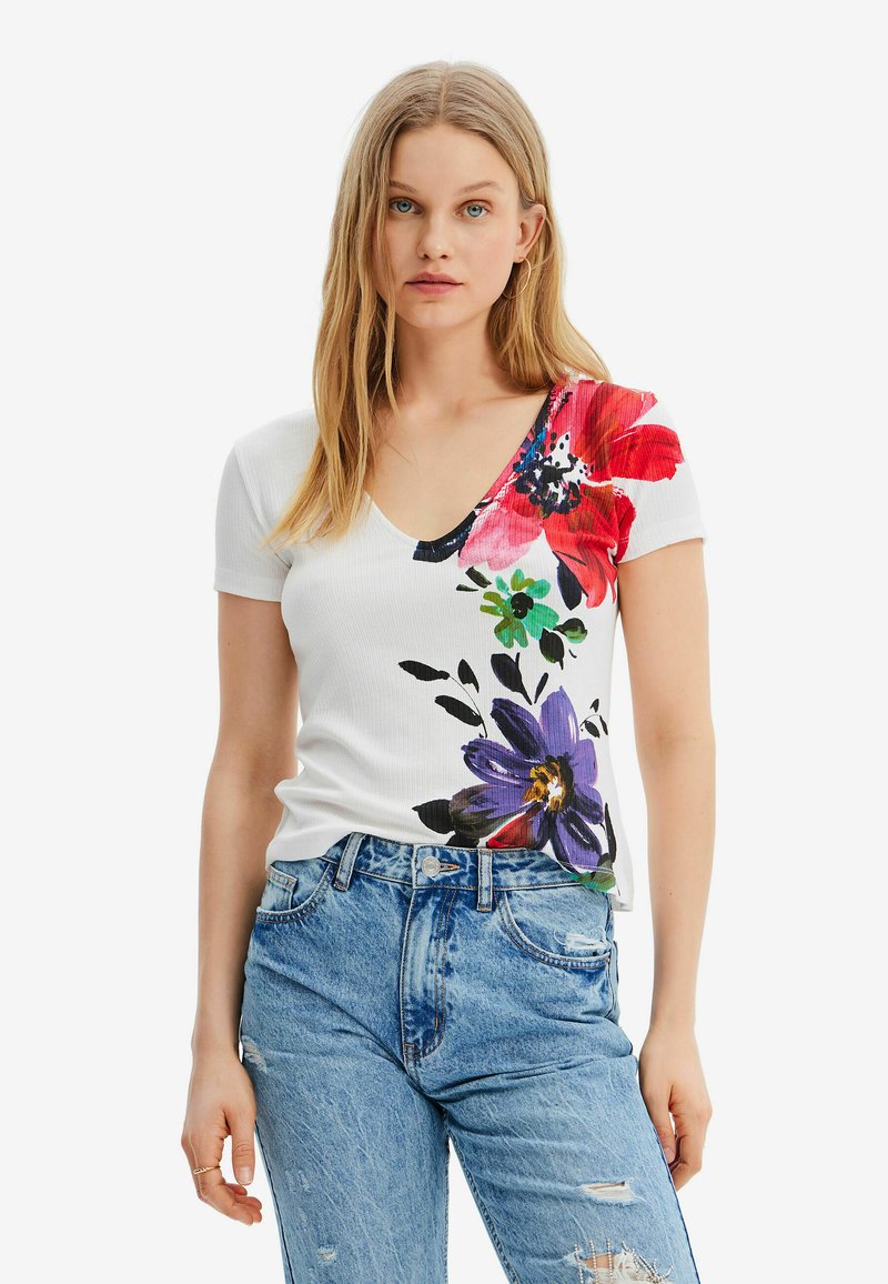 Desigual TULLE RUCHED FLORAL BODYSUIT Tshirt print white/wit