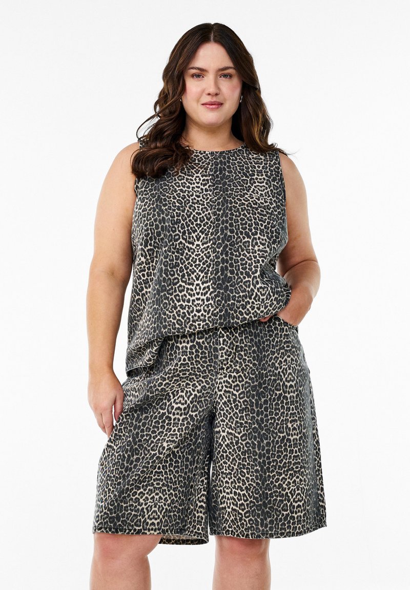 Zizzi Kratke hlače iz džinsa - leopard