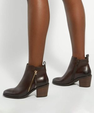 Dune London, DUNE LADIES PAICING BLOCK HEEL SIDE ZIP BOOTS - Boots à talons - brown