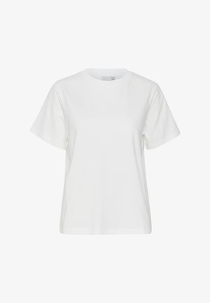 Effen wit T-shirt met korte mouwen en ronde hals, met een relaxte pasvorm, afgebeeld op een effen witte achtergrond.