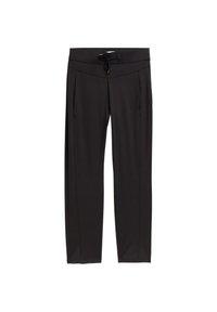 Černé slim-fit kalhoty s elastickým pasem a šňůrkou, vybavené bočními kapsami a zúženým střihem nohavic.