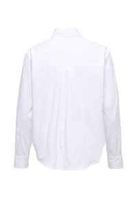 Chemise blanche à manches longues avec col à pointes, pli dans le dos et poignets à boutons, vue de dos.