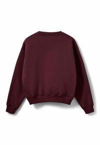 Burgundowa bluza z okrągłym dekoltem, ściągaczami na rękawach i u dołu. Posiada miękką teksturę oraz dekolt typu drop shoulder, wykonana z wygodnego materiału.