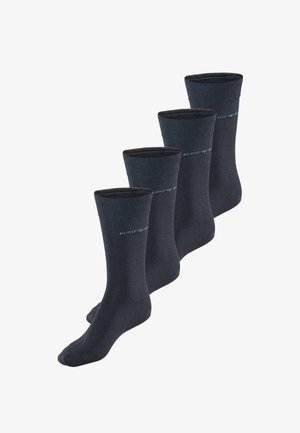 Dunkelgraue Socken aus Strickstoff, mit geripptem Bündchen, glatter Textur und dezentem Logo-Detail an der Seite. Viererpack.