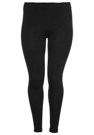 Czarne legginsy wykonane z gładkiego, elastycznego materiału. Mają dopasowany krój i wysoki stan, odpowiednie do różnych aktywności.