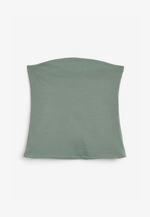 Roheline, sobiv tipp pehmest kangast. Omab siledat tekstuuri, kaarjat kaelusjoont ja sirget äärt ilma nähtava riistvara või mustrita.