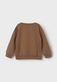 Sweatshirt en coton marron avec des manches longues, des poignets côtelés et un col rond. Texture douce, design décontracté et silhouette simple.