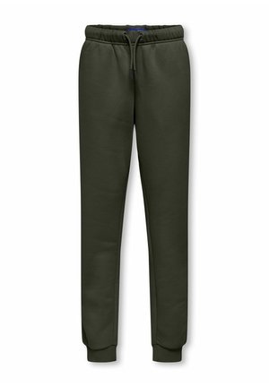 Olivgrüne Jogginghose mit elastischem Bund, Kordelzug, Seitentaschen und schmal zulaufenden Beinenden, aus weichem, atmungsaktivem Stoff.
