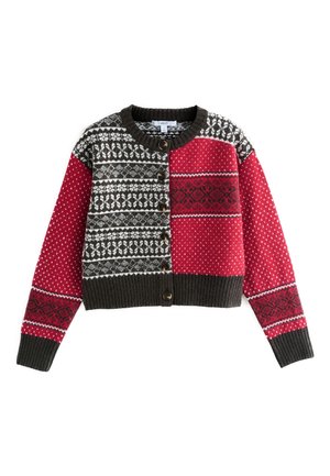 Next TALL FIT - CREW NECK - Cardigan - red chocolate brown fairisle