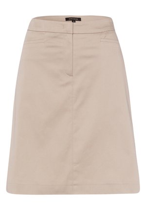 Beige knielange rok van gladde stof, met een rechte snit, twee zijzakken en een eenvoudig ontwerp van de tailleband.