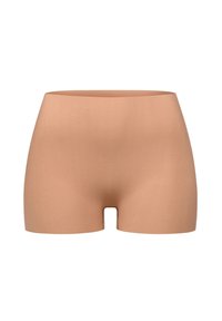 Nude naadloze boxershorts met een gladde textuur, middellange tailleband en uitsnijdetails aan de onderrand. Gemaakt van zachte rekbare stof.