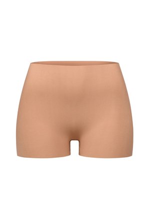 Nackte nahtlose Boxer-Shorts mit einer glatten Textur, mittelhohem Bund und Ausschnitt am Saum. Hergestellt aus weichem Stretchstoff.