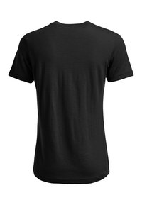 Black short-sleeve t-shirt, round neckline, smooth texture, and a classic fit with no visible logos or patterns on the back.