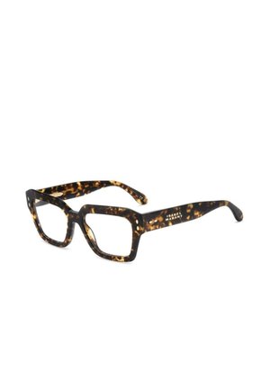 Gafas de forma cuadrada con monturas gruesas de carey y lentes transparentes, mostrando la marca "Isabel Marant" en la patilla.