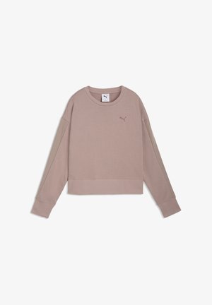 Mauve cropped sweatshirt met lange mouwen, geribbelde manchetten, ronde hals, contrasterende stof op de mouwen en een klein Puma-logo op de borst.