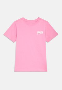 Ροζ κοντομάνικη μπλούζα από απαλό βαμβάκι. Φέρει λευκό κείμενο που γράφει "ΕΙΡΗΝΗ, ΑΓΑΠΗ & ΗΛΙΟΦΑΝΕΙΑ" στην αριστερή πλευρά του στήθους.