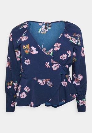 Vero Moda Curve VMLYDIA WRAP - Bluse - navy blazer/lana