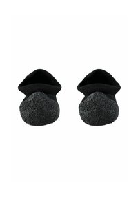 Black textured slip-on socks with a cushioned sole and smooth upper, designed for comfort and ease of wear.