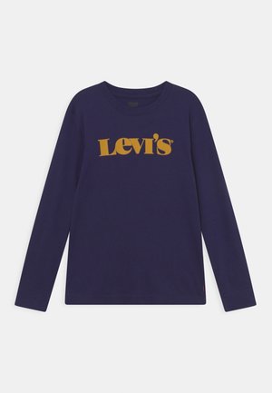 Chemise bleu marine à manches longues avec col rond et grand logo jaune Levi's centré sur la poitrine.