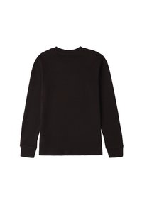 Schwarz langärmliges Shirt mit Rundhalsausschnitt, aus weichem Stoff und enganliegenden Bündchen. Schlichtes Design ohne Muster oder zusätzliche Details.