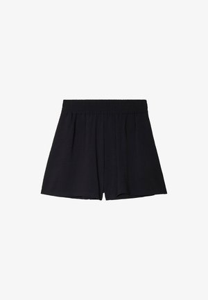 Black shorts made of lightweight fabric with an elastic waistband, featuring a relaxed fit and subtle texturing. No pockets or embellishments.