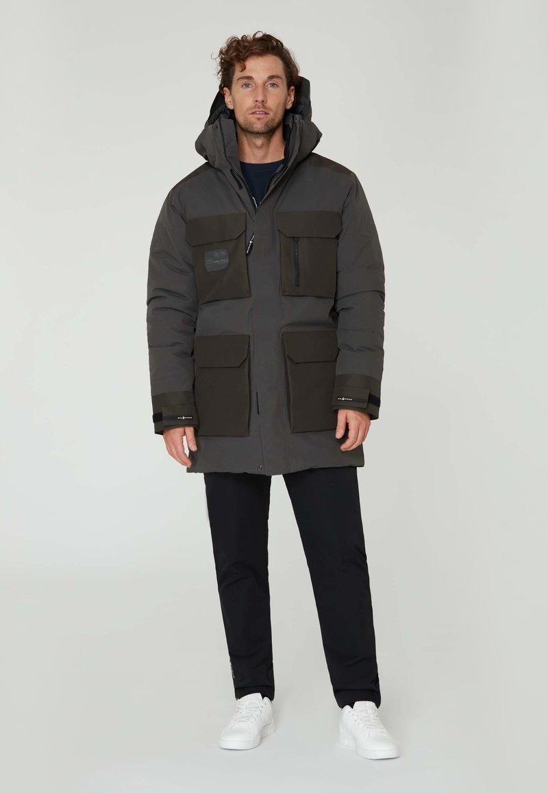 Manteau Croisé en Laine Gris Anthracite avec Jean Bleu
