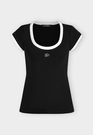 KARL LAGERFELD, CONTRAST SCOOP T SHIRT - T-shirt basique - black