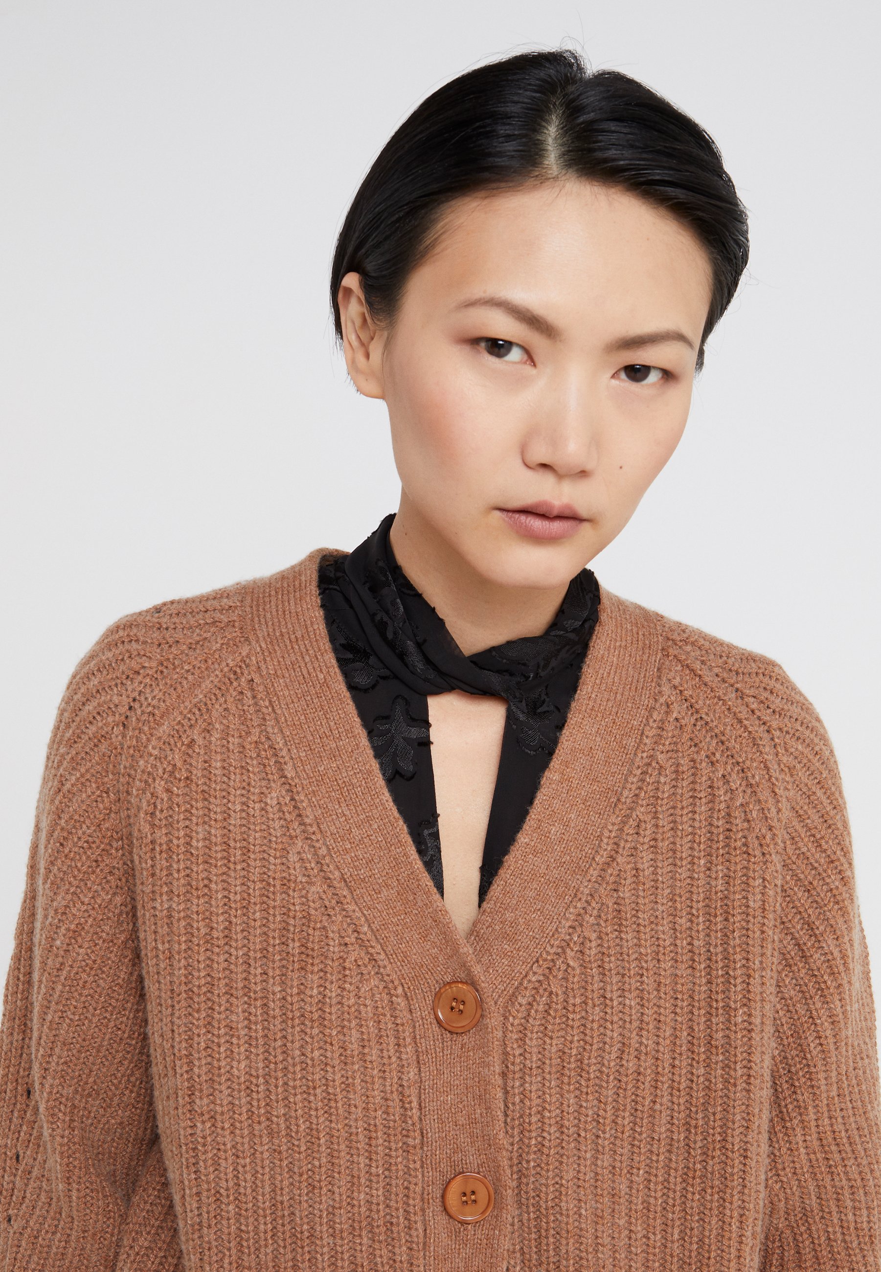 dark camel cardigan