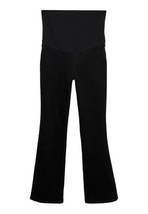 Pantaloni neri a zampa d'elefante con una vita liscia, realizzati in tessuto morbido con leggera elasticità, e un classico design a cinque tasche.