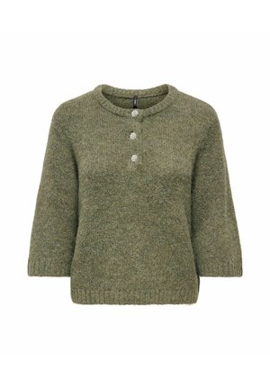 ONLY, ONLMAGGIE SS BUTTON O-NECK ZA KNT - Pullover - dusty olive