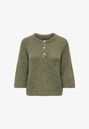 ONLY, ONLMAGGIE SS BUTTON O-NECK ZA KNT - Pullover - dusty olive