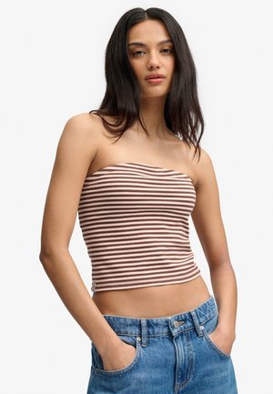 Superdry & Co, SUPERDRY ATHLETIC ESSENTIALS STRIPE JERSEY BANDEAU TOP.. - Top - chestnut brown pink stripe
