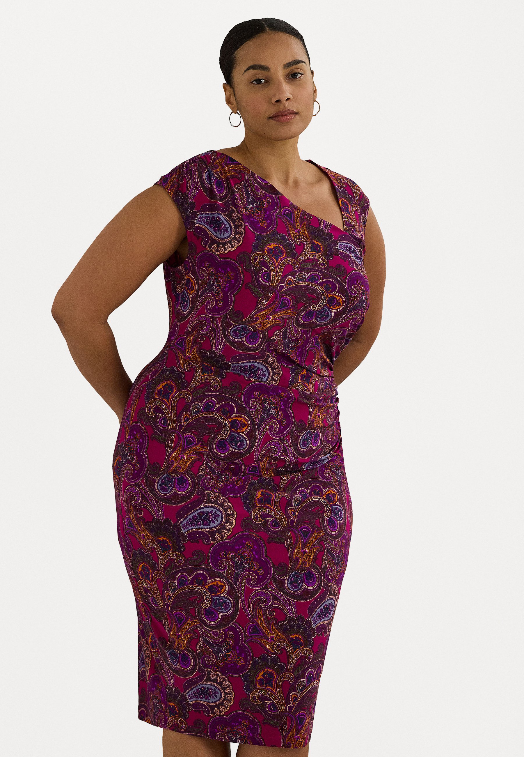 Lauren Ralph Lauren Woman PAISLEY STRETCH JERSEY CAP-SLEEVE DRESS - Jersey  dress - fuchsia multi/purple - Zalando.ie