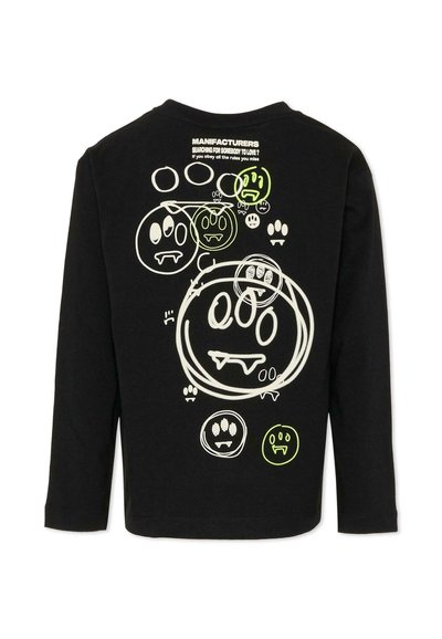Czarna koszulka z długim rękawem z wieloma kolorowymi graficznymi twarzami z kłami oraz białym napisem na górnej części pleców. Wykonana z miękkiego materiału bawełnianego.