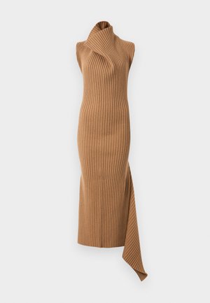 DRAPED SLEEVELESS DRESS - Rochie tricotată - dark caramel