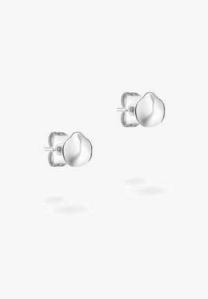Silberne Steckerohrringe mit einem glatten, abgerundeten Design und leichtem Glanz. Jeder Ohrring verfügt über einen Steg und eine Schmetterlingsverschluss für sicheren Halt.