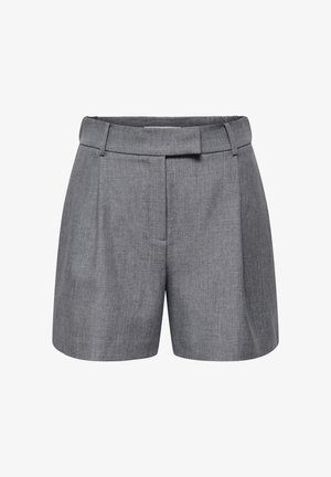 Graue maßgeschneiderte Shorts aus leichtem Material, mit flachem Bund, breitem Taillenbund und Seitentaschen in einem klaren, strukturierten Design.