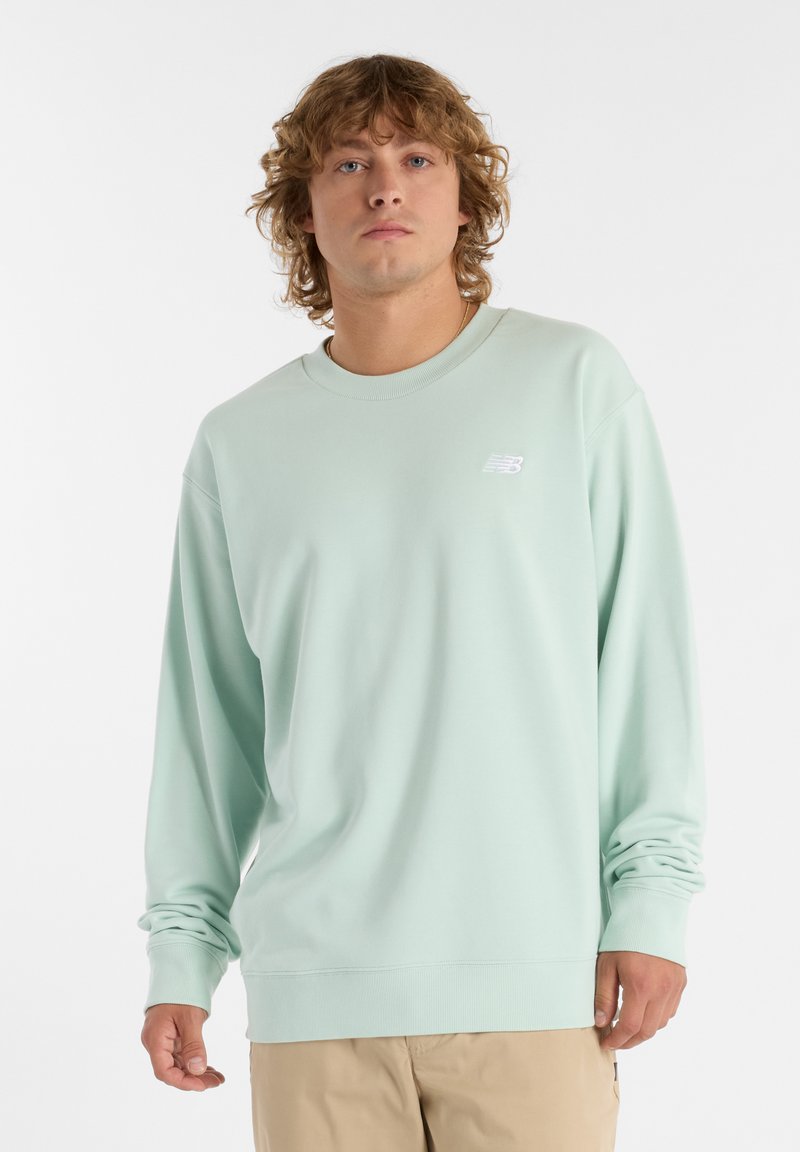 Mintgröna sweatshirt med långa ärmar, rundad halsringning och ribbade ärmslut. Har en liten vit logo på bröstet. Mjuk, slät yta.