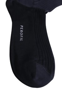 Calze nere a coste realizzate in materiale liscio, con punta rinforzata e logo bianco "PEROFIL" sul lato.