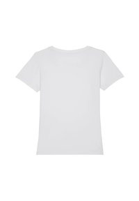 Kurzärmliges T-Shirt mit Rundhalsausschnitt in reinem Weiß, aus weichem Baumwollstoff gefertigt. Glatte Textur, keine Muster oder Akzente. Rückansicht gezeigt.