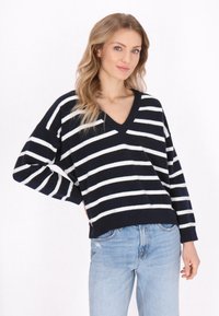 DreiMaster Strickpullover - navy offwhite stripe