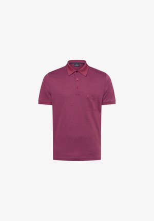 Bordeauxrote Poloshirt aus weichem Stoff, mit einem kragen, dreiknopfiger Knopfleiste und einer Brusttasche mit kleinem Logo. Kurze Ärmel.