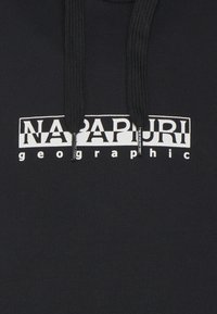 Sudadera negra de algodón con un logo impreso en blanco "NAPAPIURI geographic" en el pecho y cordones con un acabado texturizado.