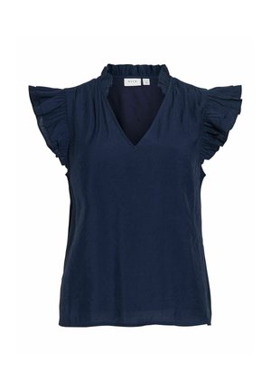 VILA, CAP SLEEVE TOP VIANU V-NECK - Bluse - navy blazer