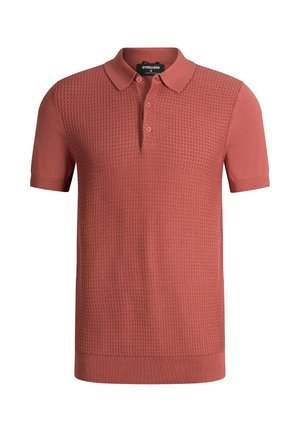 Terracotta polo met korte mouwen, met een gestructureerd voorpaneel, geribbelde kraag, manchetten en een drieknoopssluiting.
