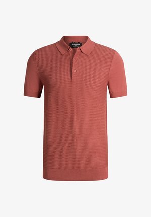 Terracotta polo met korte mouwen, met een gestructureerd voorpaneel, geribbelde kraag, manchetten en een drieknoopssluiting.